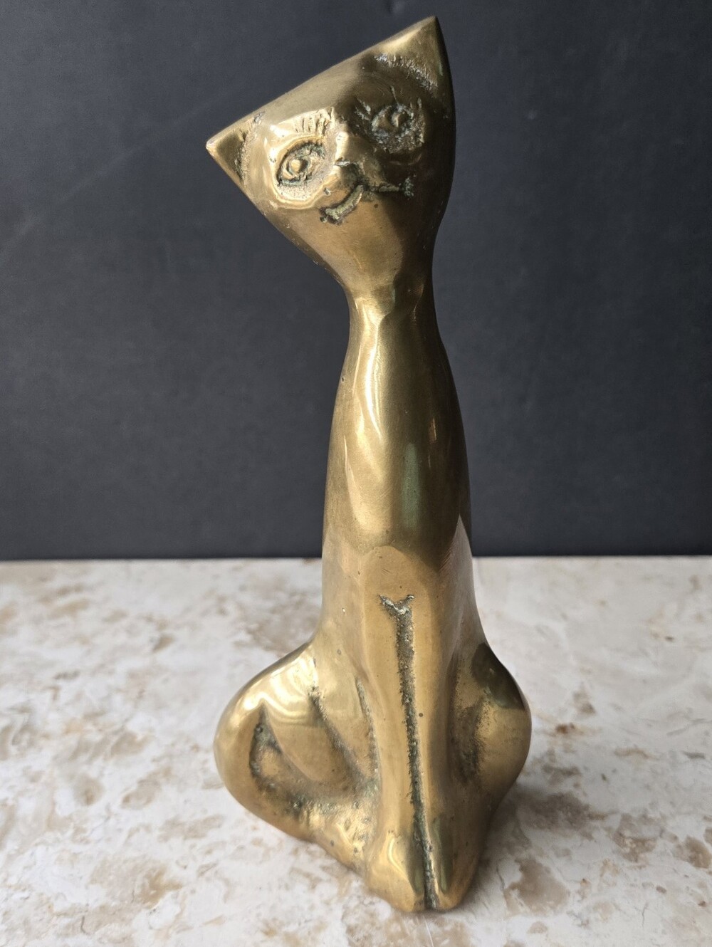 Vintage MCM  Brass Cat Figurine Stylized Hollywood Regency Sleek Feline
